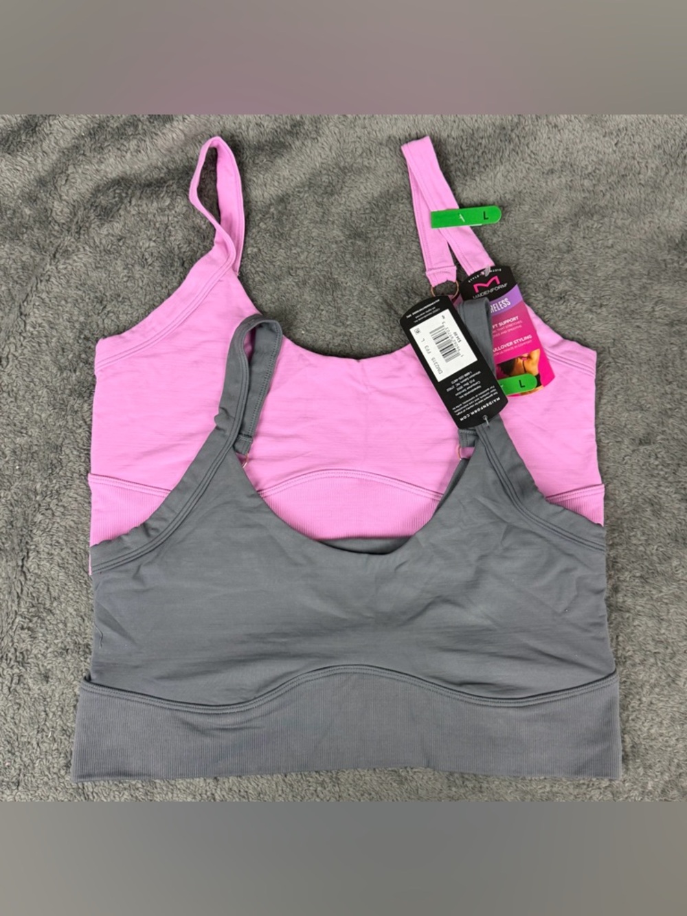 (2) Maidenform Bra Women’s Size Large Pink Gray Wireless Sports Seamless Dm2315